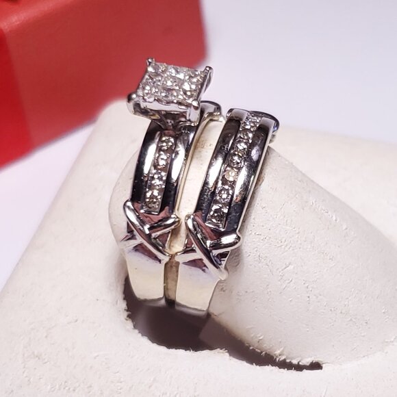 Estate .50ctw Invisible Set Princess Diamond X channel 14Kt WG Bridal Set #22894 - Picture 1 of 6